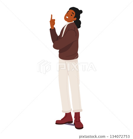 Woman cartoon character pointing finger upward playing anger and irritation at theatrical class Woman cartoon character pointing finger upward playing anger and irritation at theatrical class 134072753