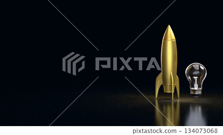 Golden Rocket and Light Bulb Symbolizing Innovation Launch 3d render. Golden Rocket and Light Bulb Symbolizing Innovation Launch 3d render. 134073068