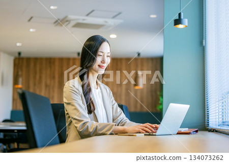 工作在coworking的空間的女商人 工作在coworking的空間的女商人 134073262