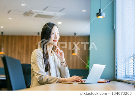 工作在coworking的空間的女商人 134073263