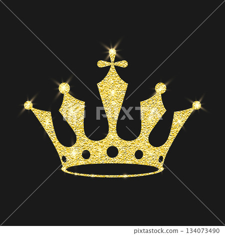 Gold Glitter Crown, Royal Tiara, Vector Illustration. Luxury Sparkle Emblem on Black. Gold Glitter Crown Icon for Queen and King. Gold Glitter Crown Clipart, Luxury Tiara Logo, Sparkling Jewel Gold Glitter Crown, Royal Tiara, Vector Illustration. Luxury Sparkle Emblem on Black. Gold Glitter Crown Icon for Queen and King. Gold Glitter Crown Clipart, Luxury Tiara Logo, Sparkling Jewel 134073490