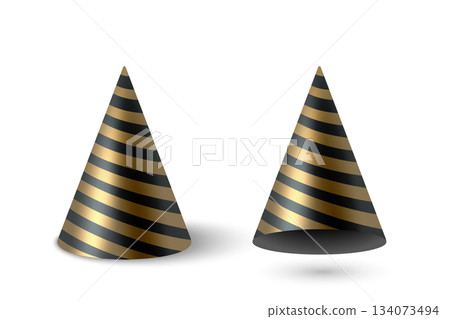 Vector 3d Realistic Party Hat Set. Glossy Celebration Party Hat for Birthday. New Year, Holiday Event, Carnival Decoration. Festive Accessory. Party Hat Illustration 134073494