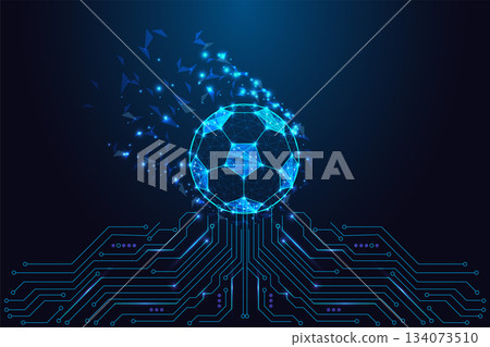 Futuristic digital soccer ball with glowing polygonal network and tech circuit background vector Futuristic digital soccer ball with glowing polygonal network and tech circuit background vector 134073510