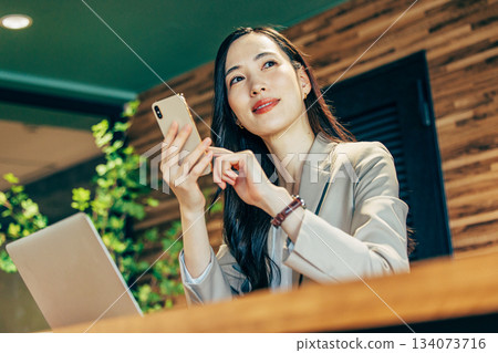 Business woman with a laptop computer in the office Business woman with a laptop computer in the office 134073716