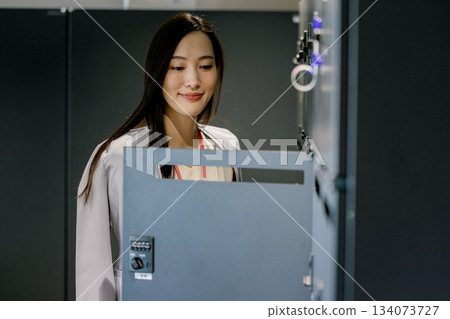 Woman putting hand on locker 134073727