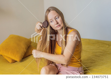 Woman starting her morning routine at home, enjoying a calm and mindful start to the day. Wellness, lifestyle and self-care concept, representing balance, daily rituals, peaceful living and a healthy Woman starting her morning routine at home, enjoying a calm and mindful start to the day. Wellness, lifestyle and self-care concept, representing balance, daily rituals, peaceful living and a healthy 134073751