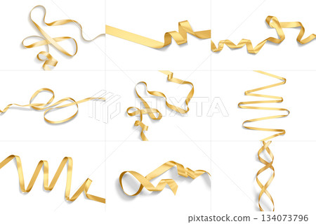 Blank gold ribbon mockup, different types and views Blank gold ribbon mockup, different types and views 134073796