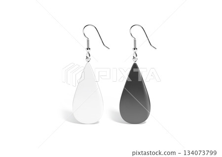 Blank black and white single drop earring mockup stand, isolated 134073799