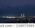 Night view of Shinminato Bridge and the Tateyama mountain range 134073989