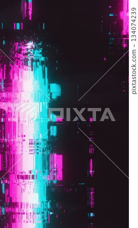 故障藝術風格抽象背景 - 霓虹色和扭曲的顏色通道 故障藝術風格抽象背景 - 霓虹色和扭曲的顏色通道 134074239