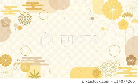 Japanese-style frame background designed in a gentle yellow tone reminiscent of Japanese paper Japanese-style frame background designed in a gentle yellow tone reminiscent of Japanese paper 134074260