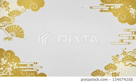 An elegant and calm background design featuring gold Japanese patterns on a white background 134074288