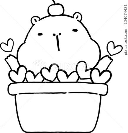 Kawaii Capybara Valentine Outline Cartoon in Box of Hearts 134074421