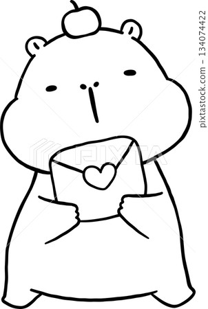 Kawaii Capybara Valentine Outline Cartoon with Love Letter Kawaii Capybara Valentine Outline Cartoon with Love Letter 134074422
