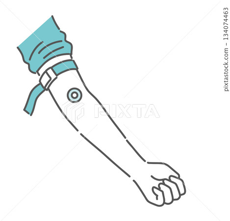 Arm with a hemostatic patch (bandage) applied after blood collection Arm with a hemostatic patch (bandage) applied after blood collection 134074463