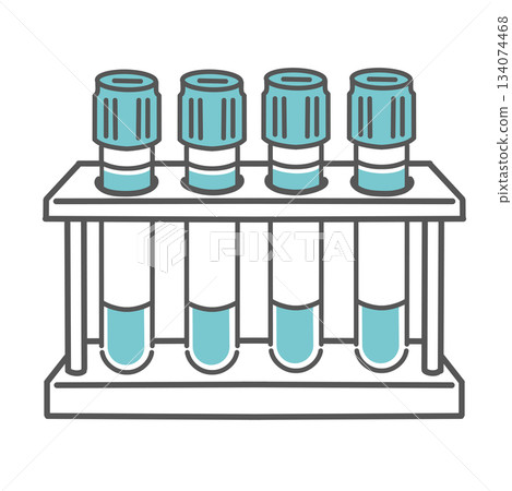 圖示為排列在試管架（標本套裝）中的採血管（Spitz）。 134074468