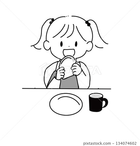 一幅女孩吃麵包的插圖 一幅女孩吃麵包的插圖 134074602
