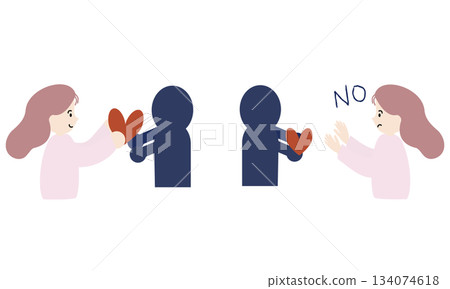A woman who gives love with a smile and a woman who rejects love A woman who gives love with a smile and a woman who rejects love 134074618