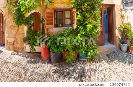 Old Town house facade in Rhodes, Greece Old Town house facade in Rhodes, Greece 134074733