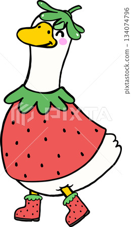 Cartoon Spring Silly Goose Wearing Strawberry Costume Illustration Cartoon Spring Silly Goose Wearing Strawberry Costume Illustration 134074796