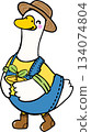 Cartoon Spring Silly Goose in Gardener outfit and Boots with Plants 134074804