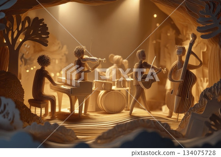 一場以紙藝樂器演奏為特色的現場表演。 134075728