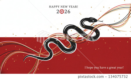 2026蛇年時尚日式新年賀卡模板 2026蛇年時尚日式新年賀卡模板 134075732