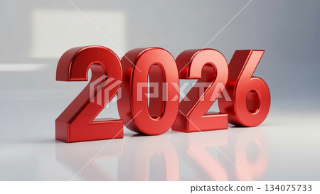 閃亮的三維紅色數字 2026 漂浮在白色背景上 134075733