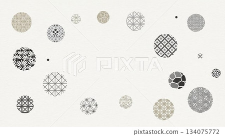 日式波點背景，點綴著零星的日式圖案圓（白色、米色、灰色） 134075772