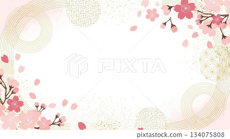 日式相框背景材料，點綴著淡粉紅色的梅花和櫻花。 134075808