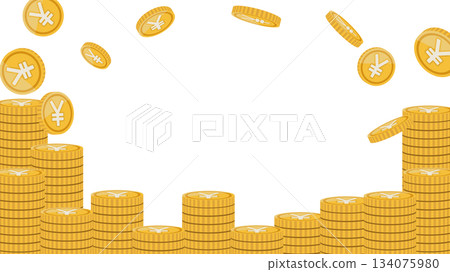 背景素材為一堆印有日圓標示的硬幣。 134075980