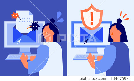 操作範例：在開啟可疑電子郵件之前進行檢舉（女性） 134075983