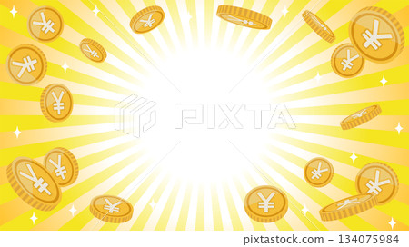 Background material of coins with yen marks and concentrated lines 134075984