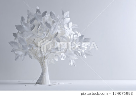 紙藝風格白色樹木極簡背景圖片 134075998