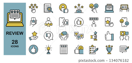 Line icon set for reviews, word of mouth, ratings, etc. Color 134076182