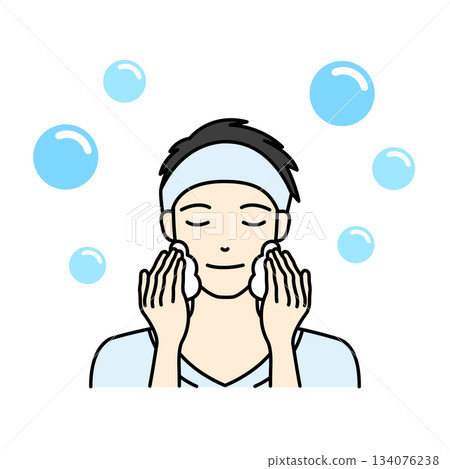 圖解：一名男子正在洗臉和進行皮膚護理 134076238