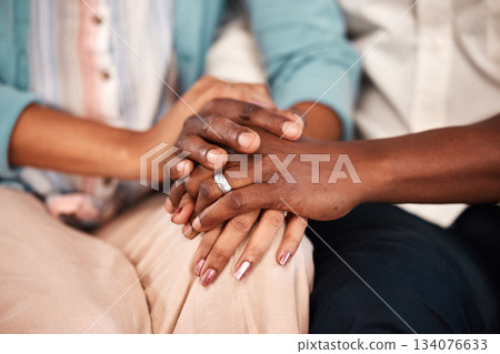 Closeup, couple and holding hands for love, care and support of marriage commitment, loyalty and trust. Man, woman and hand of partner for romance, relax and comfort of quality time together for hope Closeup, couple and holding hands for love, care and support of marriage commitment, loyalty and trust. Man, woman and hand of partner for romance, relax and comfort of quality time together for hope 134076633