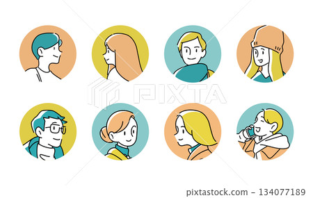 Young men and women facial expression icon set 134077189