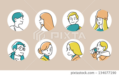 年輕男女臉部表情圖示集（透明背景） 134077190