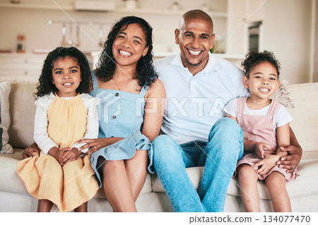 Family in portrait, parents and happy children relaxing at home in support, love or bonding together on sofa. Happiness, people or living room with relationship or spending quality time on a weekend Family in portrait, parents and happy children relaxing at home in support, love or bonding together on sofa. Happiness, people or living room with relationship or spending quality time on a weekend 134077470