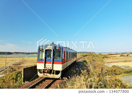 Kitaura Lakeside Station, Ibaraki Prefecture. A train running on the Kashima Rinkai Railway Oarai Kashima Line. 134077800