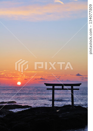 First sunrise from Oarai Isosaki Shrine, Ibaraki Prefecture 134077809