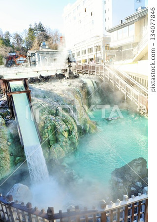 Gunma Prefecture, Kusatsu, Yubatake Hot Spring Waterfall Gunma Prefecture, Kusatsu, Yubatake Hot Spring Waterfall 134077846