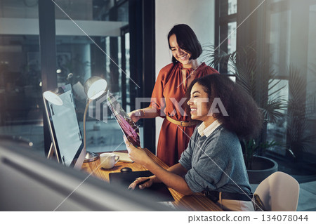 Teamwork, partnership and female team in the office while working overtime on a corporate project together. Collaboration, night and professional women employees planning business report in workplace Teamwork, partnership and female team in the office while working overtime on a corporate project together. Collaboration, night and professional women employees planning business report in workplace 134078044