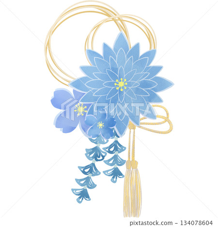 Watercolor style blue coming-of-age ceremony hair ornament illustration 134078604