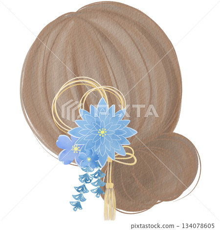 Watercolor style blue coming-of-age ceremony hair ornament illustration 134078605