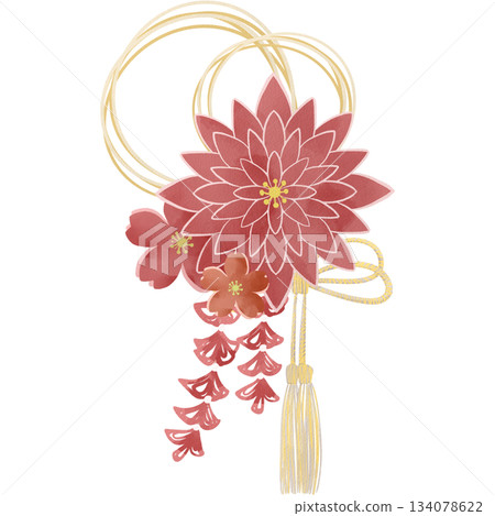 Watercolor style coming-of-age ceremony hair ornament illustration 134078622