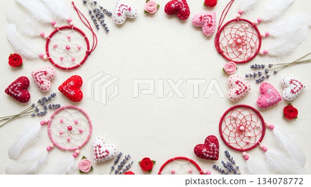 Plain Background with Dreamcatcher and Mini Heart Pillow Border 134078772
