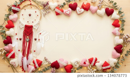 Plain Background with Dreamcatcher and Mini Heart Pillow Border 134078773