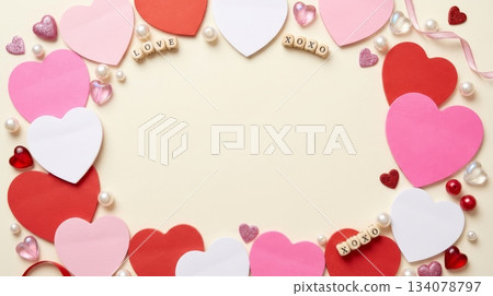 Plain Background with Blank Heart Notepad and Cute Beads Border 134078797